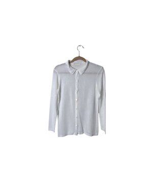 Genny Womens White Button-Up Cardigan Sweater With Peter Pan Collar - Size 6